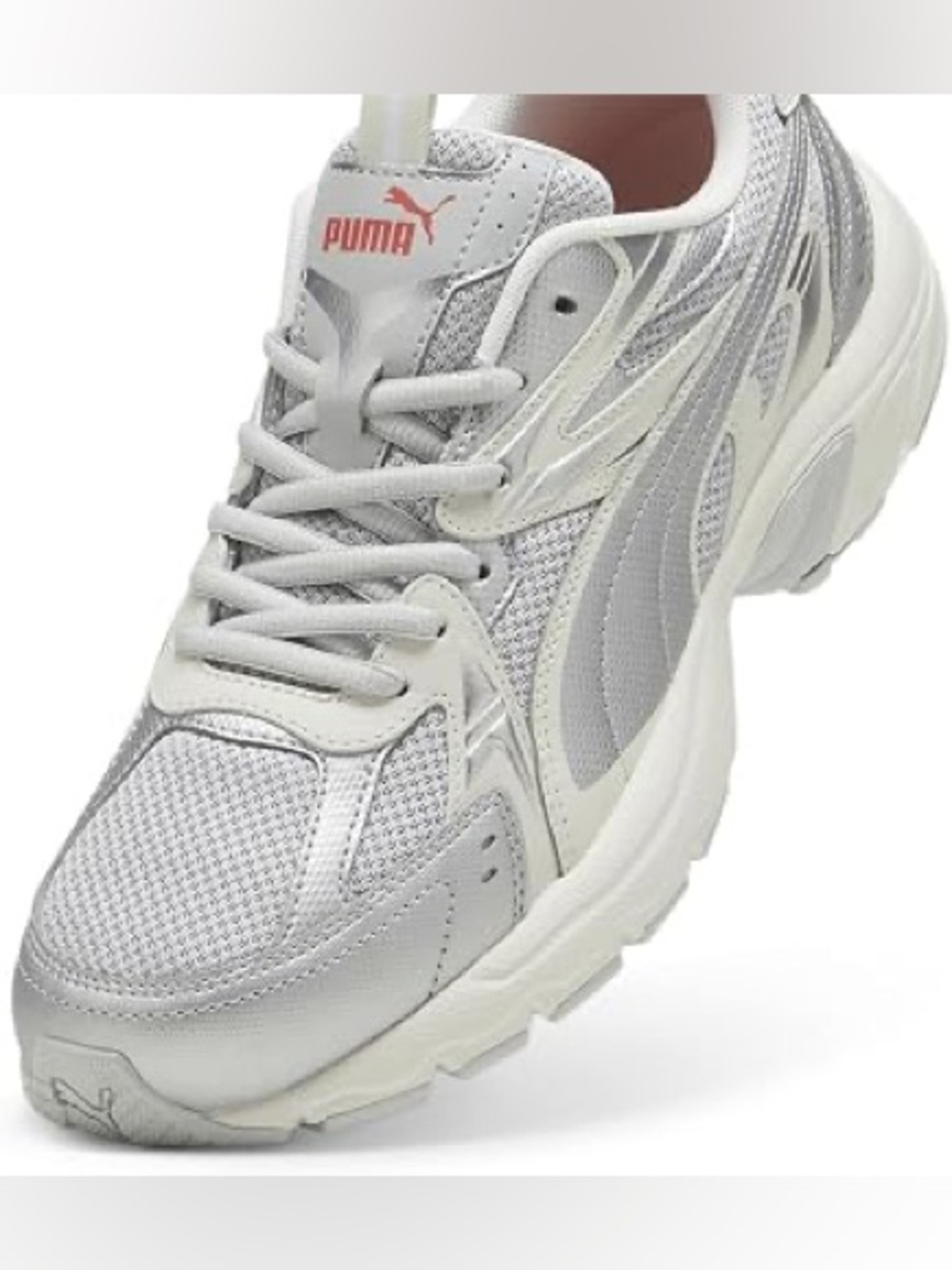 Puma Silver and White Men's Athletic Sneakers